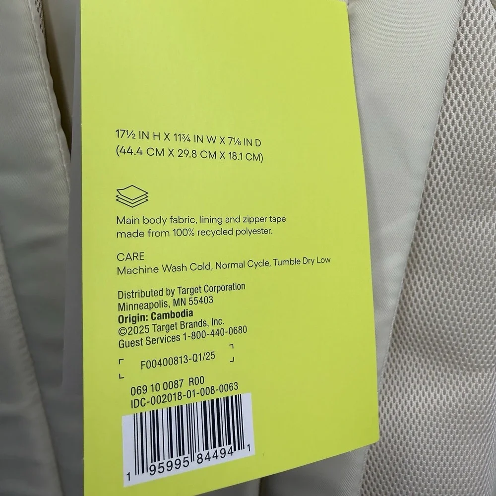 All in Motion Cream Backpack 15” Laptop Sleeve Water Repellent NWT